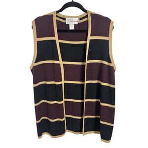 Vtg Dark Academia Lambwools Blend Striped Open Front Sweater Vest Size 10-12